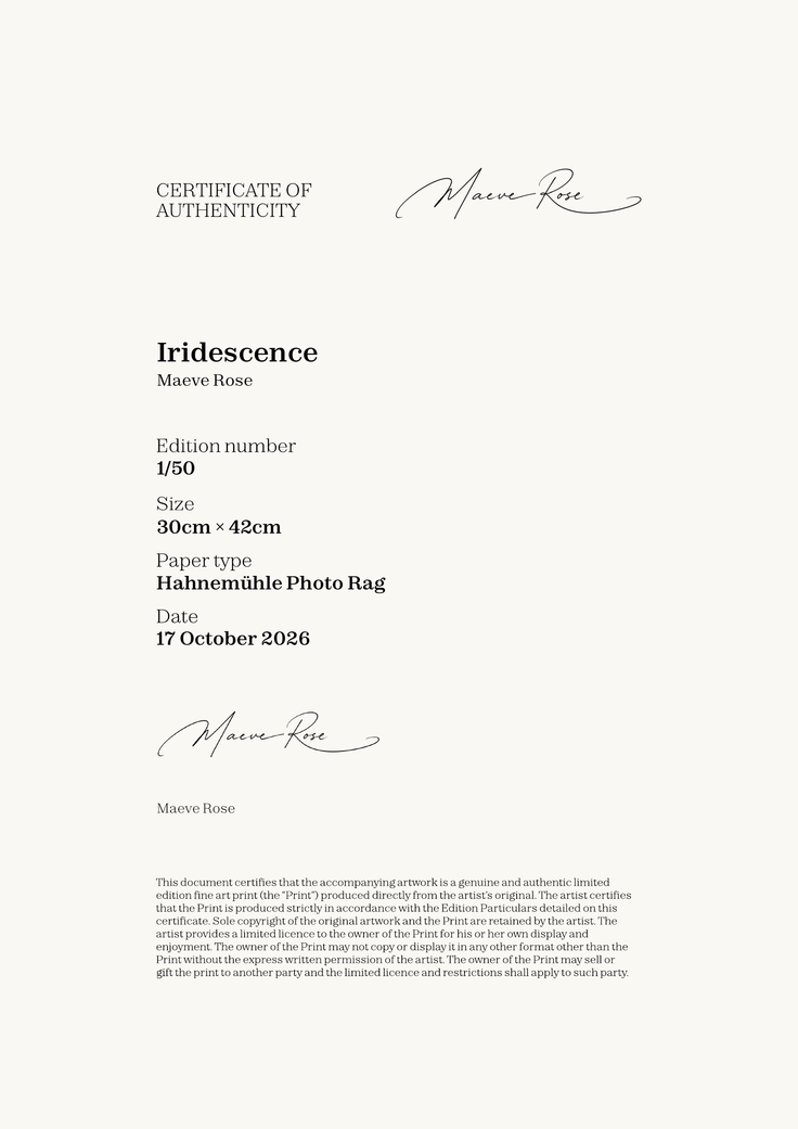 Iridescence — Certificate of Authenticity