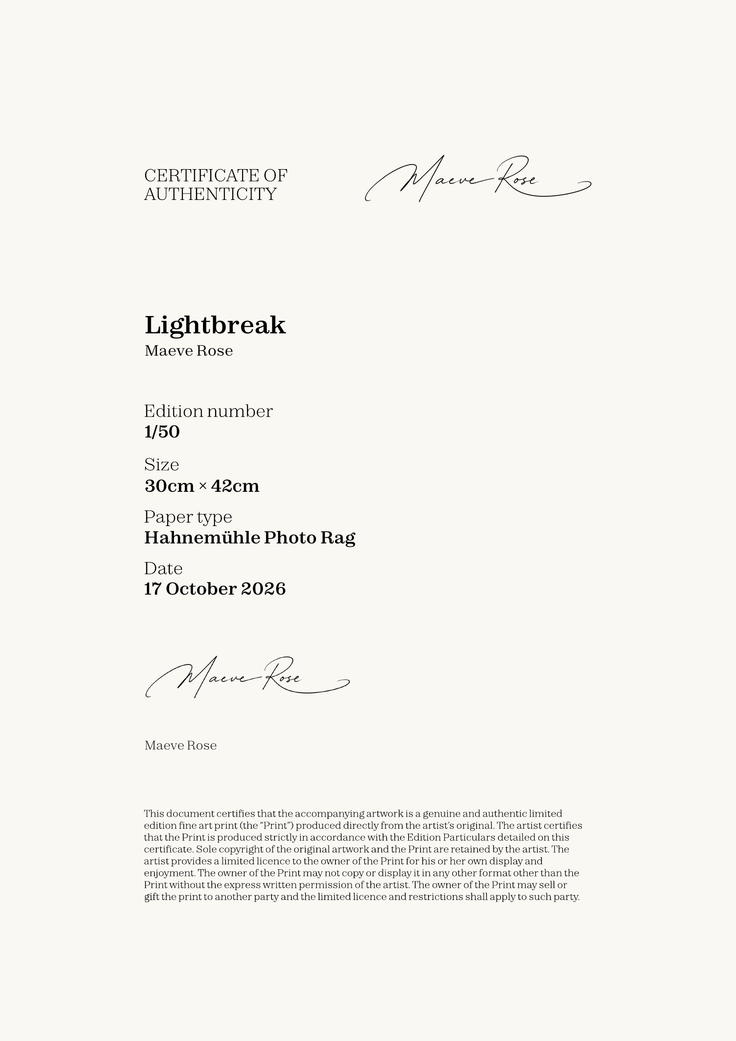 Lightbreak — Certificate of Authenticity